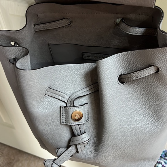 Michael Kors Dove Grey Pebble Leather Drawstring Backpack - Picture 3 of 8